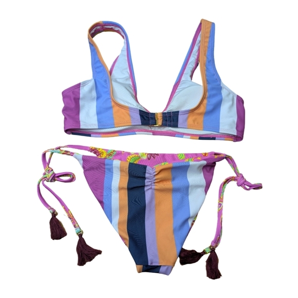 Reversible Festival Vibes Striped Floral Bikini Set Size S NWOT - Picture 4 of 10
